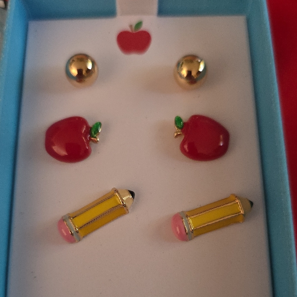 Betsey Johnson 'Back To School' 3 Pair Earring Set  New In Box
